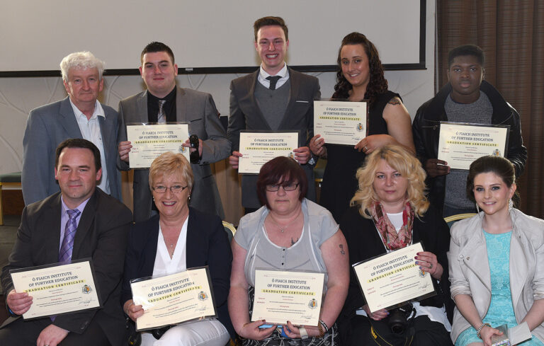 Photographic Studies course co-ordinator Ken Finegan pictured with members of the 7PHO class at the Ó Fiaich Institute of Further Education graduation ceremony held in the Crowne Plaza Hotel. Included are Paul Glennon, Annette Nolan, Louise Harmon, Beata Szczepanska, Shirley McKenny (Student of the Year), Bernie Maughan, Emmet Lynch, Brittany McEnteggart and Bobby Bankole.
